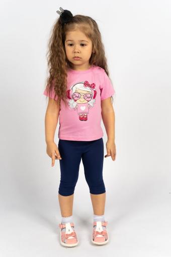 Комплект для девочки 4198 (футболка-бриджи) (С.розовый/синий) - Лазар-Текс