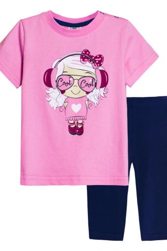 Комплект для девочки 4198 (футболка-бриджи) (С.розовый/синий) (Фото 2)