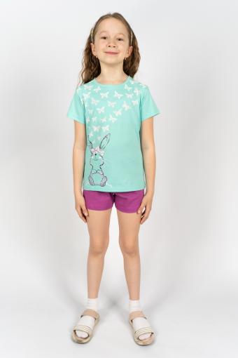 Комплект для девочки 41106 (футболка_ шорты) (Мятный/лиловый) - Лазар-Текс