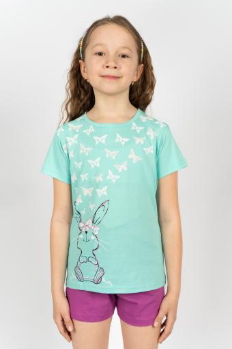 Комплект для девочки 41106 (футболка_ шорты) (Мятный/лиловый) (Фото 2)