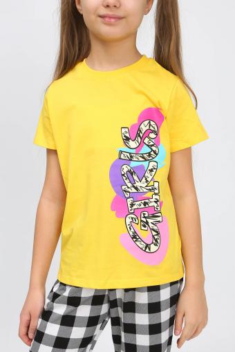 91240 Пижама для девочки (футболка, брюки) (Желтый/черная клетка) (Фото 2)