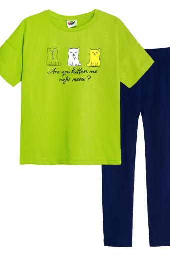 Комплект для девочки 41103 (футболка_лосины) (Салатовый/синий) - Лазар-Текс