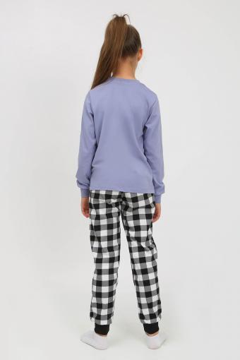 Пижама 91238 для девочки (джемпер, брюки) (Голубой/черная клетка) (Фото 2)