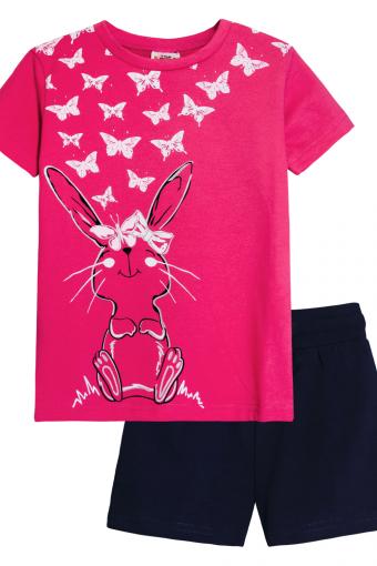 Комплект для девочки 41106 (футболка_ шорты) (Розовый/т.синий) - Лазар-Текс