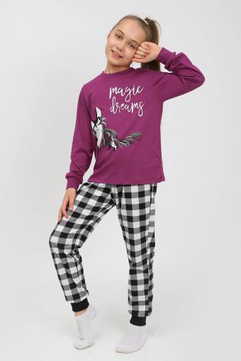 Пижама 91238 для девочки (джемпер, брюки) (Пурпурный/черная клетка) - Лазар-Текс