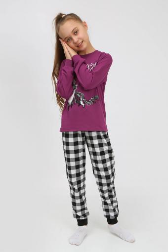 Пижама 91238 для девочки (джемпер, брюки) (Пурпурный/черная клетка) (Фото 2)