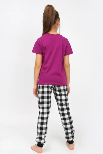 91241 Пижама для девочки (футболка, брюки) (Пурпурный/черная клетка) (Фото 2)