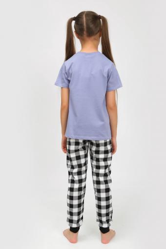 91240 Пижама для девочки (футболка, брюки) (Голубой/черная клетка) (Фото 2)
