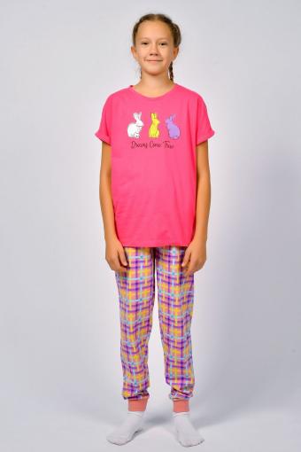 Пижама для девочки 91226 (Ярко-розовый/розовая клетка) - Лазар-Текс