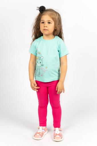 Комплект для девочки 41101 (футболка-лосины) (Мятный/розовый) - Лазар-Текс