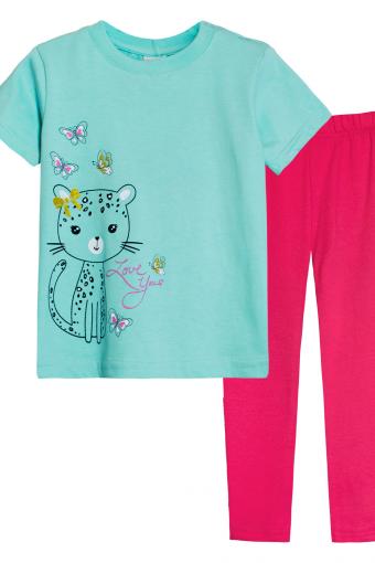Комплект для девочки 41101 (футболка-лосины) (Мятный/розовый) (Фото 2)