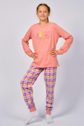 Пижама для девочки 91227 (Пыльная роза/розовая клетка) - Лазар-Текс