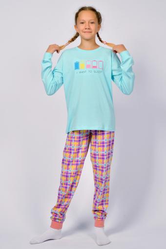 Пижама для девочки 91227 (Мятный/розовая клетка) - Лазар-Текс
