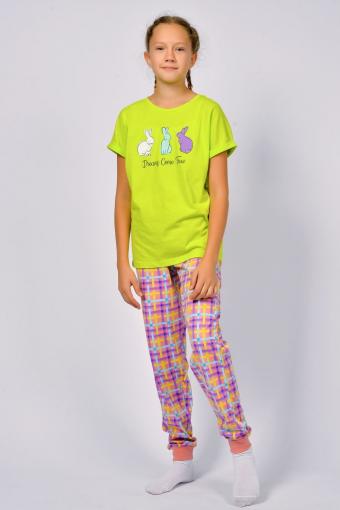Пижама для девочки 91226 (Салатовый/розовая клетка) - Лазар-Текс