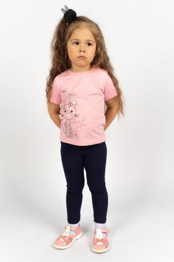 Комплект для девочки 41101 (футболка-лосины) (С.розовый/т.синий) - Лазар-Текс