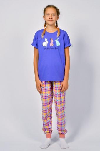 Пижама для девочки 91226 (Васильковый/розовая клетка) - Лазар-Текс