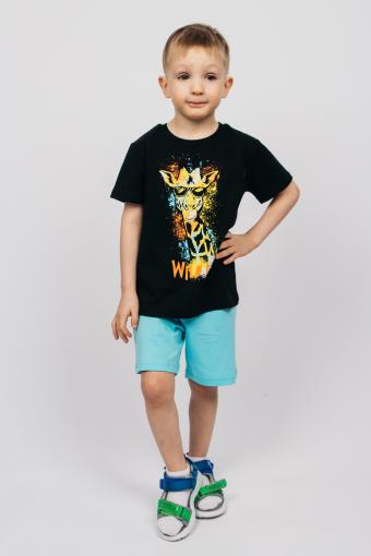Комплект для мальчика (футболка и шорты) 42114 (Черный/яр.бирюзовый) - Лазар-Текс