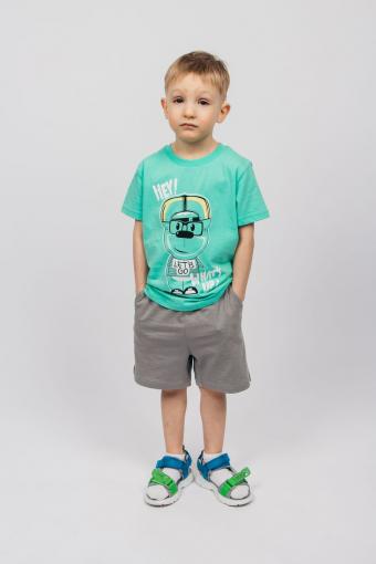 Комплект для мальчика (футболка и шорты) 42112 (Ментол/серый) - Лазар-Текс