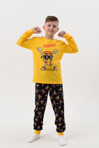 Пижама Пицца детская длинный рукав с брюками (Желтый-т.синий) - Лазар-Текс