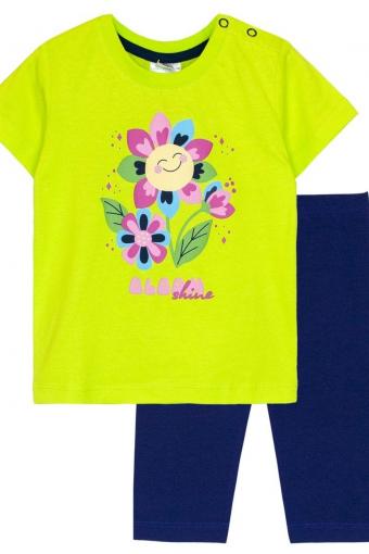 Комплект для девочки (футболка_бриджи) 41132 (Салатовый/т.синий) - Лазар-Текс
