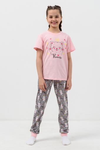 Пижама Королевишна детская короткий рукав с брюками (Розовый) - Лазар-Текс
