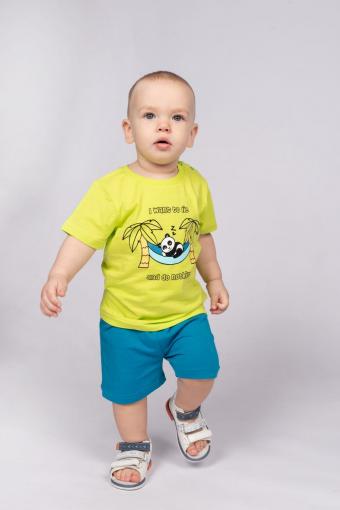 Комплект для мальчика (футболка_шорты) 42108 (м) (Салатовый/морской) - Лазар-Текс