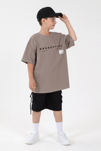 Фуфайка (футболка) для мальчика ЛЕОН-1 (Серо-бежевый) - Лазар-Текс