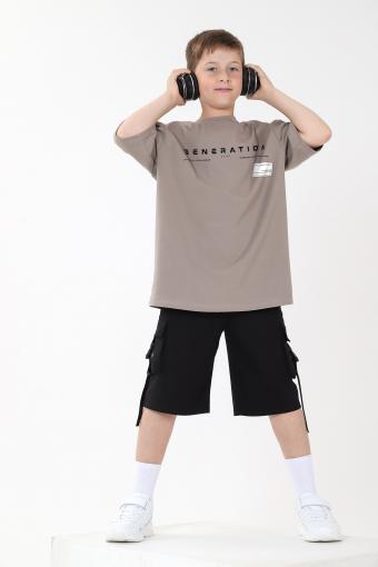 Фуфайка (футболка) для мальчика ЛЕОН-1 (Серо-бежевый) (Фото 2)