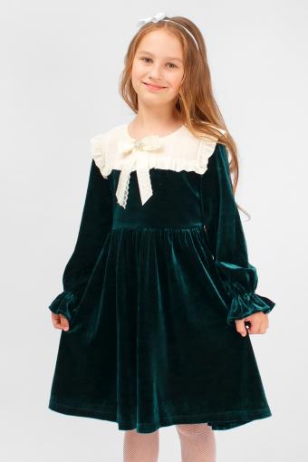 Платье бархатное для девочки SP175 (Темно-зеленый) - Лазар-Текс